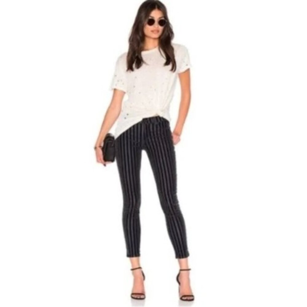 Hudson Black Velvet Striped Mid-Rise Ankle Cropped Length Jeans Size 29 EUC